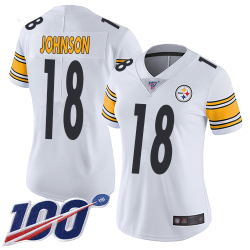 Women Pittsburgh Steelers Football 18 Limited White Diontae Johnson Road 100th Season Vapor Untouchable Nike NFL Jersey